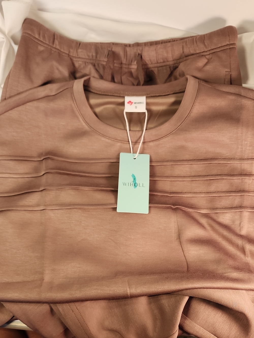 WIHOLL Mocha Brown Ribbed Detail Casual Lounge Set In Small